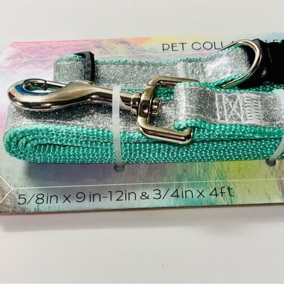 Coco Lane Couture Dog Collar & Leash Set Mint Green w/ Silver Glitter Size Small - Picture 7 of 12